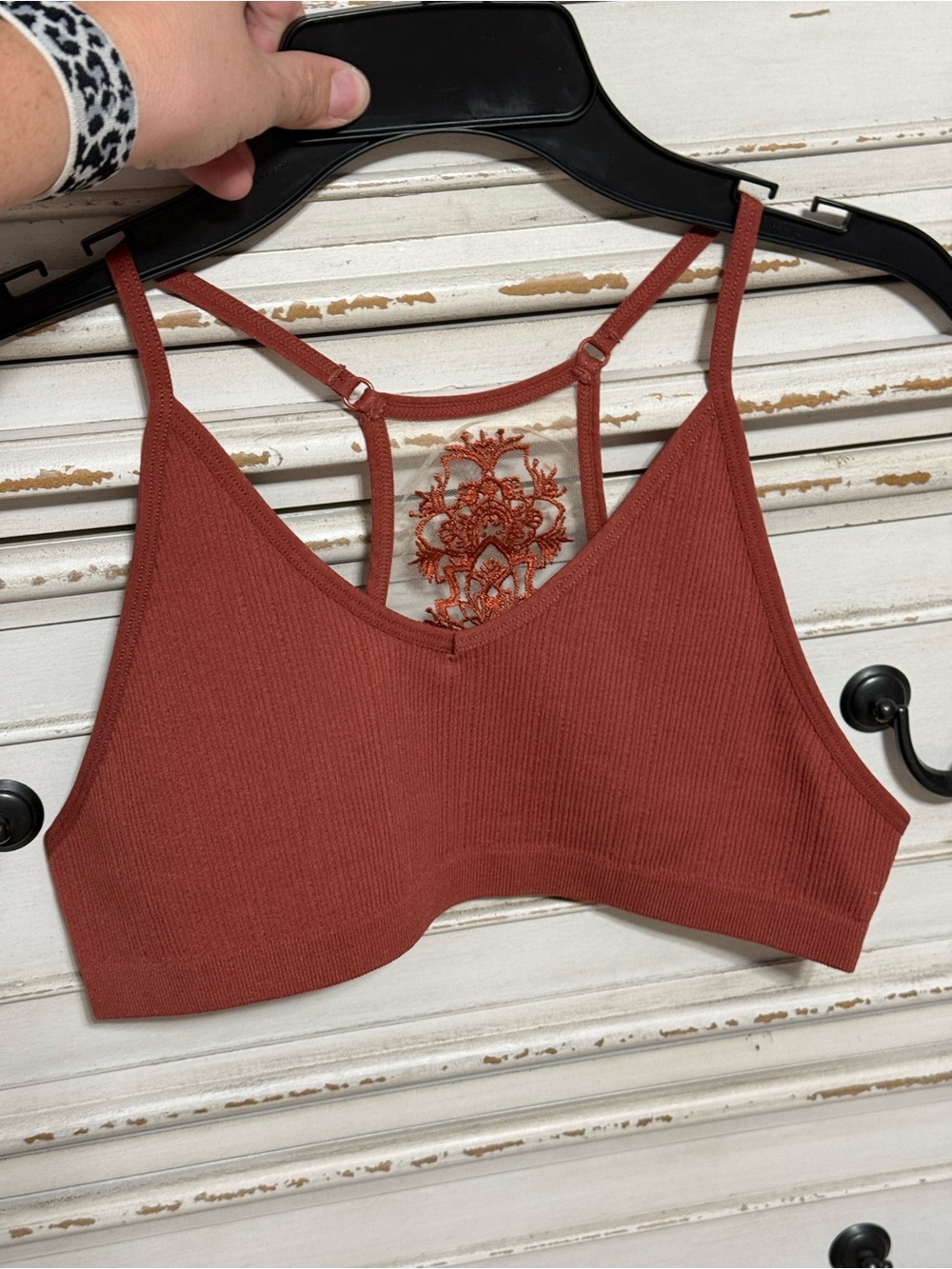 Ribbed Rust Lace-Back Bralette - Women Intimates